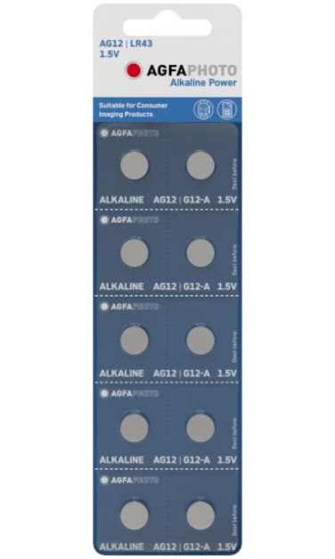 AGFAPHOTO Alkaline Long Lasting Coin Button Cell [ AG12, LR43 ]  Pack of 10 Batteries Equivalent to batteries : SR43W, SR43, SR1142, SB-B8, 280-41, H, V386, D386, AG12