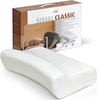 Sissel Classic Neck Pillow Size M, Unique Incline For Disc &amp; Vertebrae Relief, 5-Year Shape Stability Guarantee, Includes Washable Velour Cover, Dimensions: Approx. 47 x 33 x 11cm