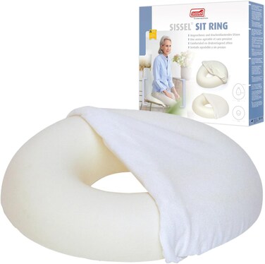 Sissel Sit Ring Round, Ergonomic Seat Cushion For Pressure Relief, Ideal For Hemorrhoids &amp; Tailbone Pain, Skin-Friendly Terrycloth Cover, Washable, Safe &amp; Comfortable, 17.7 Inches