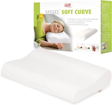 Sissel Soft Curve L Pillow - Gentle Support &amp; Comfort, Viscoelastic Foam, Machine-Washable Velour Cover, Relief For Neck &amp; Spine, 24.8x12.2x5.1 Inches