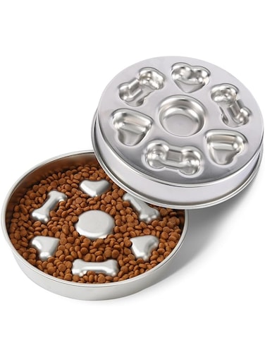 OneNine Slow Feeder Dog Bowl, Stainless Steel Dog Bowl, Use on both sides Pet Slow Feeder Bowl Feeding &amp; Watering Supplies for Dogs, Cats