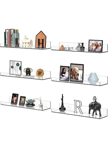 Bpa Acrylic Floating Wall Ledge Shelf 6-Piece Set, Clear