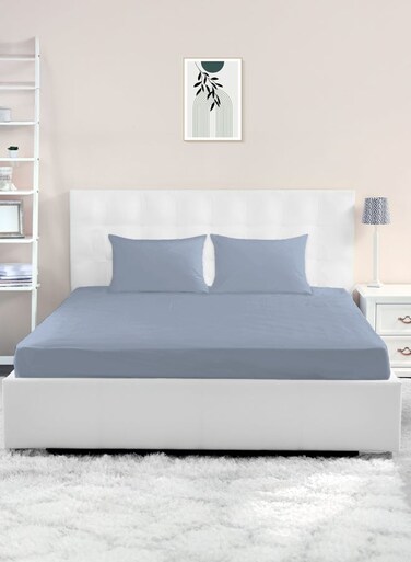 East Twin/Double Size Fitted Sheet   Soft 400TC Sateen Cotton Material   Sky Blue Color   1 Fitted Sheet 120 X 200 Cm With 40 Cm Deep Pocket  Suitable For Double Size Mattress
