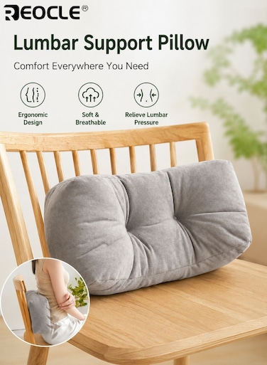 Ergonomic Lumbar Pillow with Back Support Design and Comfortable Cushioning Chair Back Rest with Breathable Cover for Office Student Napping Use
