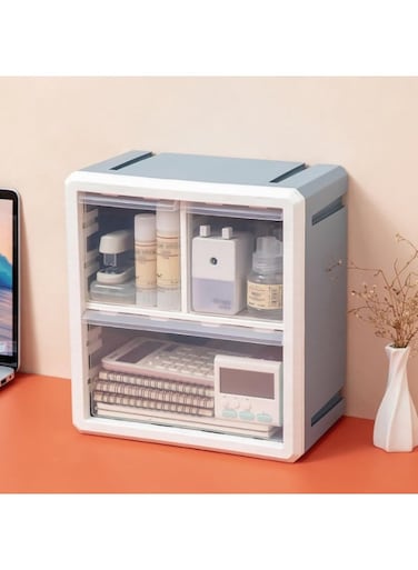 Plastic Makeup Organizer Drawer storage Cabinet Wall Hanging Storage Box 3 Compartment Storage Cosmetic Bins for Office School Home Desktop Organizer (3 Compartments)