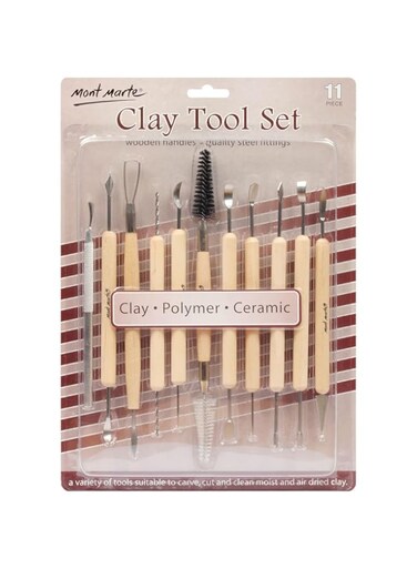 Mont Marte Artists Tools Wooden&amp;Metal desing Pack of 11 pcs Difrrent Shapes For Cutting,Sculpting,Shaping - Wood Silver