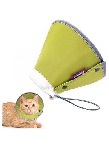 KWSLIN Adjustable Cat Cone Collar, Soft Cat Recovery Collar, Cone for Cats, Wound Healing Protective Cone After Surgery, Cute Cat Collar, Cat Neck Cone for Cats Kittens, Yellow Green, Size M