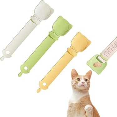 Lonimia 3PCS Cat Strip Feeder, Cat Strip Squeeze Spoon, Cute Cat Head Shaped Cat Food Strip Spoon, Liquid Paste Cat Snack Treat Squeeze Spoon Feeding Food Storage with Hanging Hole for Dog Cat