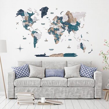 Enjoy The Wood 3D Colored Wood Map Wall Art &ndash; Elegant Wooden World Map Decor for Home, Bedroom, or Office &ndash; Perfect Housewarming Gift, Handcrafted and Stylish Wall Art - Mystery XXL (300 x 175cm)