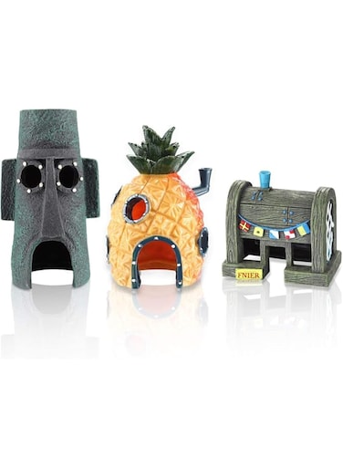 Mumoo Bear 3 Pcs Small Aquarium Spongebob Decoration Pineapple House Squidward Easter Island Fish Tank Figures Decor