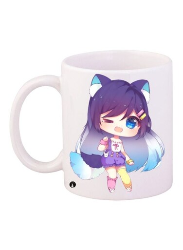 Cartoon Girl Printed Coffee Mug White/Blue/Purple