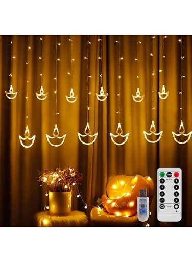 Beauenty Ramadan Decorations, Home 3.5M Decorative Starry String Curtain, Diwali Lights Decorations, 8 Flashing Modes USB Powered with Remote Control, Wedding Party Bedroom Home Decor Warm White
