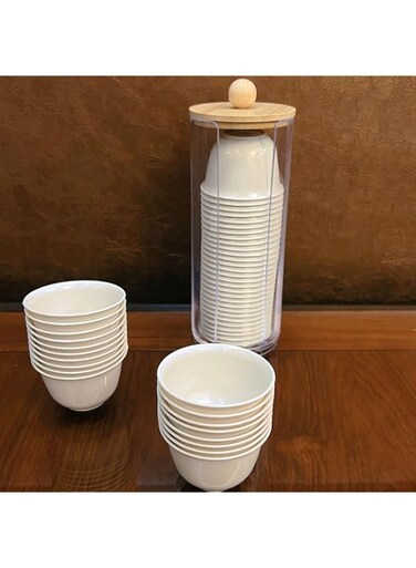 VINAUD Disposable Tea Cups, Rice Husk Teacup Set, KungFu Tea Single Serve, Earth-Friendly Material, Outdoor Use (48 Pcs Cups &amp; 1 Cup Holder)