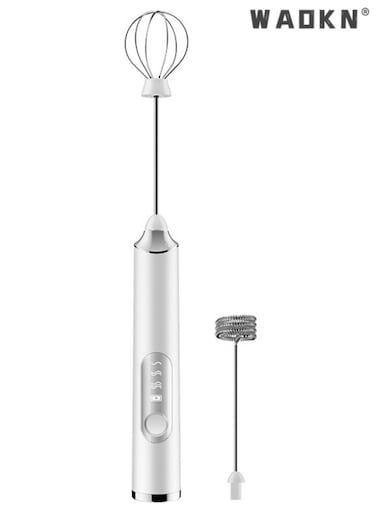 Electric Milk Frother Handheld Electric Whisk Coffee Frother Egg Beater Milk Cappuccino Latte Frother Drink Mixer Kitchen Tools USB Rechargeable White