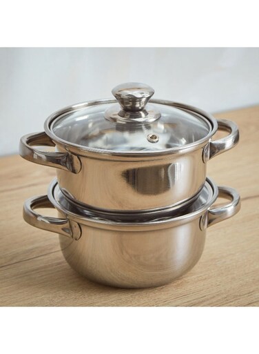 Box Marvel 2-Piece Stainless Steel Casserole with Glass Lid Set 2 L