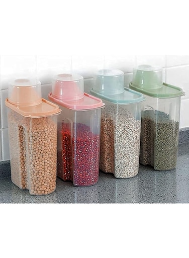 PREMIFY 4Pcs Cereal Containers Set   2.5L / 2KG Capacity Airtight Food Storage Container   BPA Free Plastic Rice Storage Bin/Dispenser + Measuring Cup &amp; Pour Spout