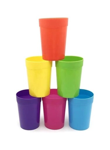 6 Pack Reusable Plastic Cup Colorful Stackable Drinking Glass Tumbler For Kids Children Toddler &amp; Adult, Dishwasher Safe 400 ML (Multicolor)