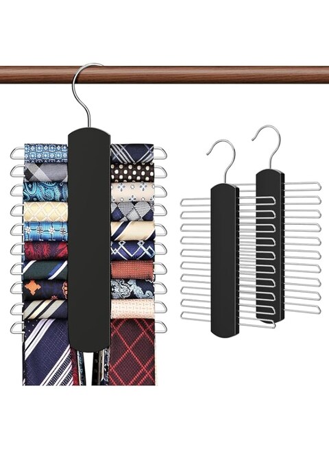 Tie and Belt Rack Hanger, Cross Tie Hanger, 20 Tie Belt Rack Organizer Hanger for Men, Non-Slip Closet Space Saving Rack, 360&deg; Rotable Premium Wooden Hanger Tie and Belt Display Holder (2 Pack)