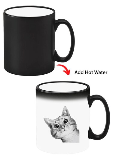 Color Changing Heat Sensitive Ceramic Mug, Image Revealed When HOT Liquid is Added! Cat Peep