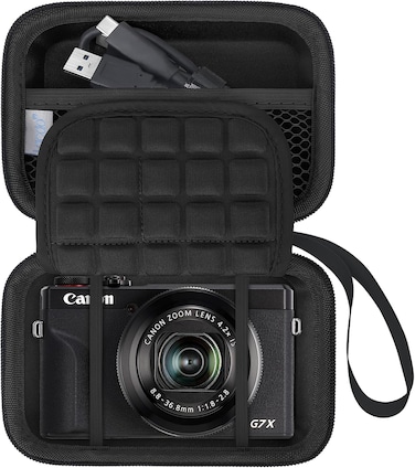 Lacdo Camera Case for Canon PowerShot G7 X Mark III PowerShot G7 X Mark II 4K Vlogging Camera, Point and Shoot Vlogging Camera Bag Carrying Case, Mesh Pocket fits USB Cable, Batteries Black+Black