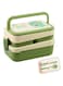 ISOQON Double Layer Bento Box, Microwave Safe Lunch Box, 3 Compartments 1.5L Lunch Box For Kids &amp; Adults with Free Fork and Spoon, Durable &amp; BPA-Free Lunch Container, Leakproof Food Container (Green)