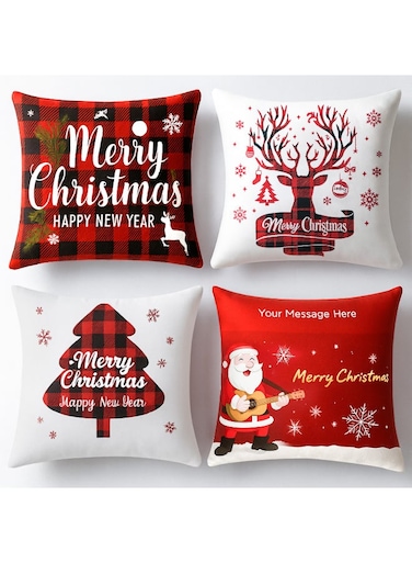 Christmas Pillow Covers 18x18 Inches Christmas Throw Pillow Covers Set of 4, Christmas Decor Farmhouse Buffalo Velvet Christmas Decorative Pillowcase for Couch Sofa