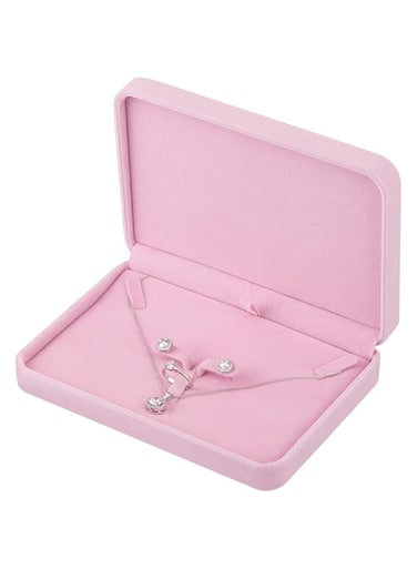 LETURE Large Velvet Jewelry Set Box, Big Necklace and Ring Earring Pendant Gift Box, Pearl Necklace/Chunky Necklace Jewelry Storage Case (Pink)
