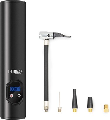 Technaxx Portable Air Compressor &ndash; Tire Inflator with 6000mAh Rechargeable Battery, Digital Pressure Gauge, Auto-Off Pump, 6-LED Light for Cars, Motorcycles &amp; Bikes, Compact Car Air Pump (8 Bar Max)
