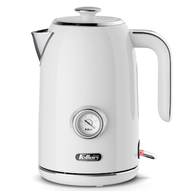 Feller Germany EK200 W Retro Style 1.7L Kettle with Thermometer 2200 W Stainless Steel Body White