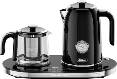 Feller Germany 2200 W 2-In-1 Retro Teamaker/Coffee Maker +1.7L Stainless Steel Electric Kettle With Strix, Adjustable Touch Teapot Temp+LED Display, TS490, 2Y Guarantee - UAE Version (Black)