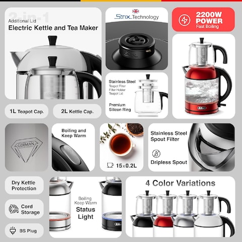 Feller Germany TS288 BK 2200W 2-in-1 Teamaker