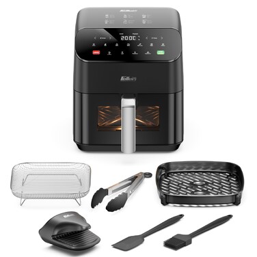 Feller Germany Air Fryer 1600 W, Large 5.5L Cap., Xcyclone-Tech, 4x Non-Stick Ceramic Coating, 10 Cooking Functions, Cool-Touch+Interior Lightning, AFR550, 2Y Guarantee - UAE Version (Black)