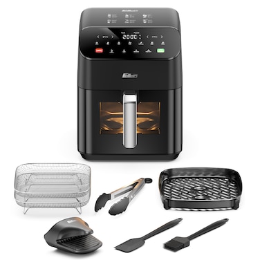 Feller Germany Air Fryer 1800 W, Large 7L Cap., Xcyclone-Tech, 4x Non-Stick Ceramic Coating, 10 Cooking Functions, Cool-Touch+Interior Lightning, AFR700, 2Y Guarantee - UAE Version (Black)