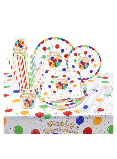 PCS Happy Birthday Disposable Party Favors with Birthday Plates Cups Napkins Tablecloth Straws Birthday Party Supplies for Kids Birthday Party Decoration, 20 Guests (Happy birthday)