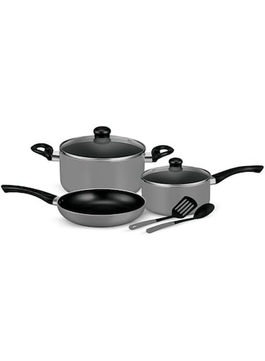 Royalford 7-Piece Non-Stick Press Aluminum Cookware Set- Body With 3-Layer Coating, Includes Casserole Silver RF11953\