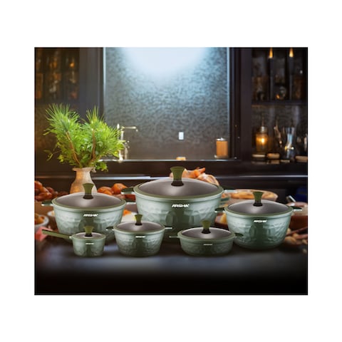 Arshia 12-piece Green Diamond Cookware Set