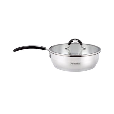 Arshia Stainless Steel Frypan long Handle with 2 Lids 24 cm