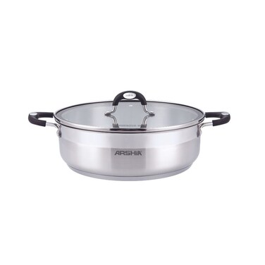 Arshia Stainless Steel Frypan Double Handle with 2 Lids 28cm