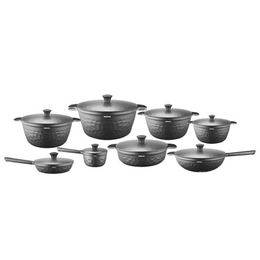 Arshia 16-Piece Gray Diamond Cookware Set – Premium Die-Cast Aluminium with Teflon Select Non-Stick   Durable, Stylish & Heat-Efficient