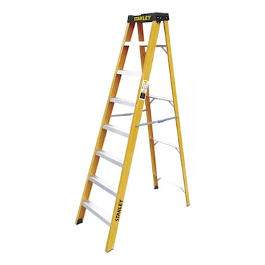 Stanley Fiberglass Step ladder, 7 Steps + Tool Holder, Lightweight, Safe for Electrical Work, Supports Up to 150 Kg