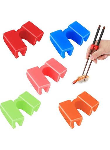 Azonee Chopstick Helper, 5 Pcs Reusable Chopsticks Helpers Training Chopstick Hinges Connector Training Chopstick for Adults, Beginner, Trainers or Learner (Multicolor)