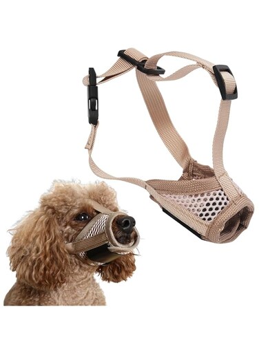PEUTIER Muzzle for Dog, Soft Pet Protection Muzzle Dog Mouth Cover Guard to Stop Chewing Dog Muzzle with Breathable Mesh &amp; Stable Head Strap Design Mesh Muzzle for Large Medium Small Dogs (L)