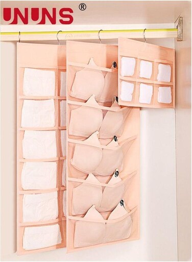 Hanging Closet Organizer,3 Pack Dual-Sided Organizer With Metal Hanger,Wardrobe Mesh Pockets Storage Bag For Underwear,Stocking,Bra And Sock