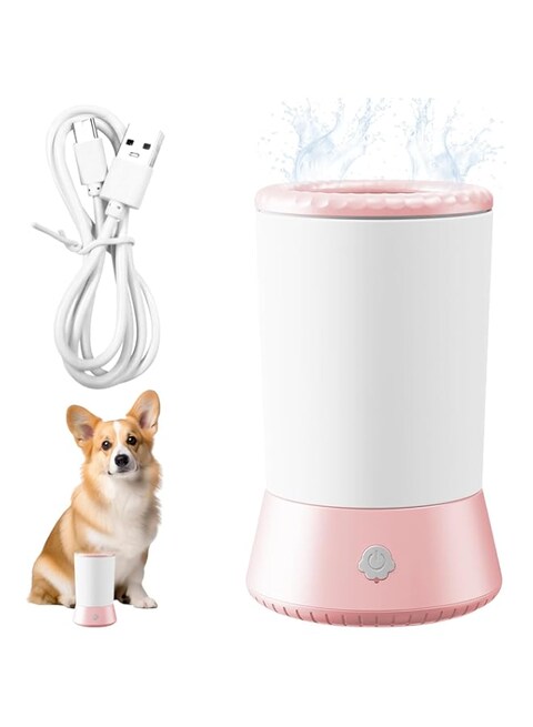 Cxqbsmy Pet Foot Washing Cup, Portable Pet Paw Cleaner, 360&deg;Automatic Rotating Foot Wash for Cats and Dogs, Soft Silicone Cat Dog Bath Grooming Brush for Cleaning Dirt From Footprints (Pink)