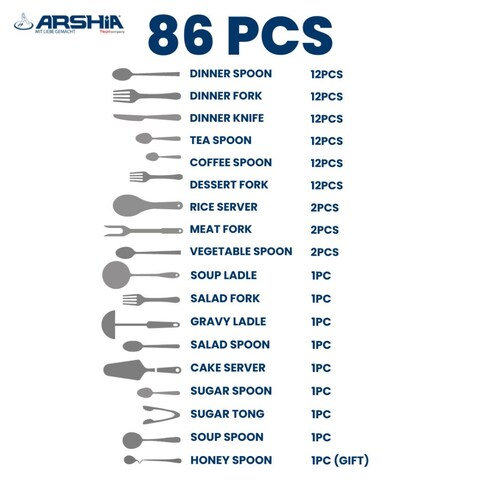 Arshia 86pcs Gold Cutlery Set