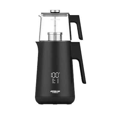 Arshia Tea Maker (Black) &ndash; 1500W, 1.7L Kettle + 0.8L Glass Pot, LED Display, Pre-Set Programs