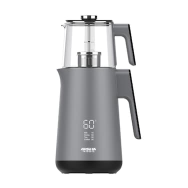 Arshia Tea Maker &ndash; 1.7L Kettle + 0.8L Glass Pot, 1500W, LED Display, Temperature Control, Gray
