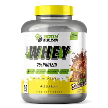 Body Builder Premium Whey Protein, 4 LB (1.8 kg), 25g Protein Per Serving, Muscle Fuel, Fast Recovery, Easy Digest With Real Kunafa Pieces - New Gen, Crispy Dubai Chocolate Style