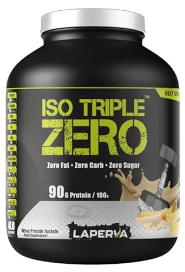 Laperva ISO Triple Zero Whey Protein Isolate - Over 27g Protein, Zero Carb, Zero Sugar, Zero Fat - BCAA-Rich, Fast Absorption, Soy-Free, Halal-Certified (4lb - 72 Servings) (Banana)