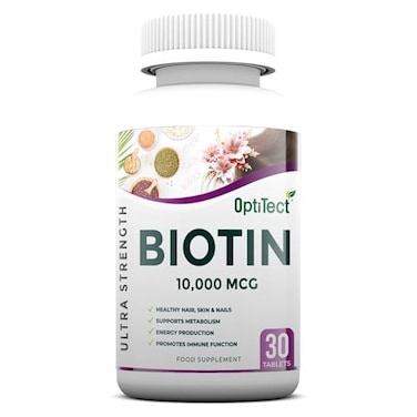 أوبتي تك ألترا سترينث بيوتين 10000 ميكروغرام، 30 قرصًا - يدعم صحة الشعر والبشرة والأظافر، ويعزز عملية التمثيل الغذائي وإنتاج الطاقة، ويقوي جهاز المناعة
